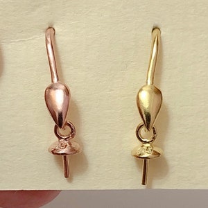 Vermeil or Rose Gold Earring hook with 4 mm bead cap for half drilled drops One Pair G9977