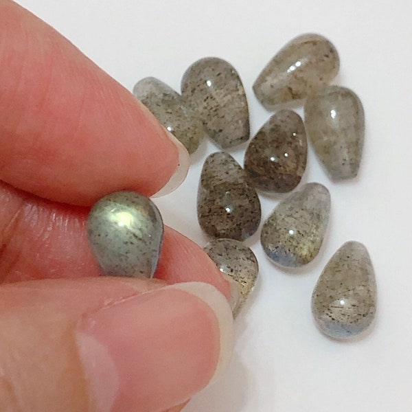 Flashy bottom Labradorite Half Top Drilled Smooth Mini Teardrop 6x10 mm One Pair E4372