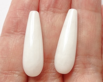 A Grade White Quartzite Half Top Drilled Smooth Teardrops 7x22 mm One Pair F9024