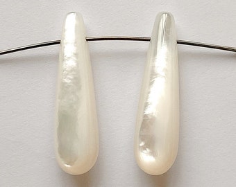 White Mother of Pearl MOP Shell Side drilled Teardrops 8x30 mm One Pair or 5 pairs C4151