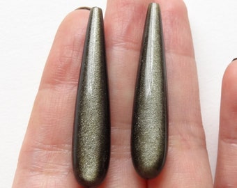 Shimmery Gold Obsidian Half Top Drilled Long Teardrops 8x40 mm One Pair Perfect for Earrings E3236