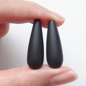 Frosted Black Agate Onyx Half Top drilled Smooth Matte Teardrops 8x25 mm or 10x30 mm One Pair E4918 E6225