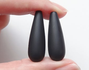 Frosted Black Agate Onyx Half Top drilled Smooth Matte Teardrops 8x25 mm or 10x30 mm One Pair E4918 E6225
