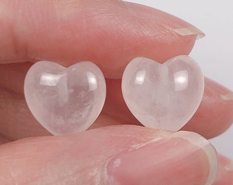 Pale Pink Rose Quartz Half Top drilled Heart Drops 10 mm One Pair C4385