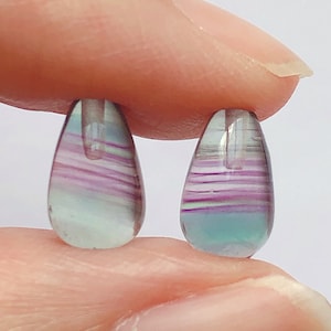 Rainbow Fluorite Half Top Drilled Tiny Teardrops 6x10 mm One Pair G8645
