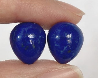 Blue Lapis Lazuli Upside down Half Drilled Acorn Drops 9x10 mm, 11x13 mm & 7.5x15 mm One Pair C8778