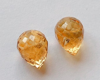 Golden Yellow Citrine Upside Down Half Drilled Acorn Inverted Faceted Drops 8x10 mm One Pair G8837