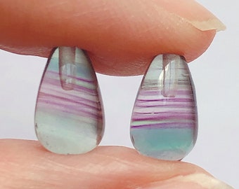 Rainbow Fluorite Half Top Drilled Tiny Teardrops 6x10 mm One Pair G8645