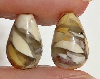Brecciated Mookaite Half Top drilled Smooth Teardrop Briolettes 8x13 mm One Pair E6300