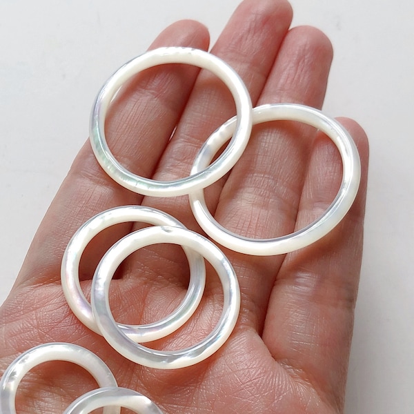 Pearly White Mother of Pearl MOP Shell Smooth Thin Rings  20 mm, 25 mm or 30 mm One Pair C5233