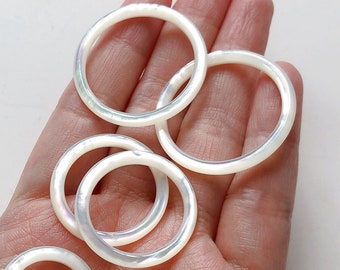 Pearly White Mother of Pearl MOP Shell Smooth Thin Rings  20 mm, 25 mm or 30 mm One Pair C5233