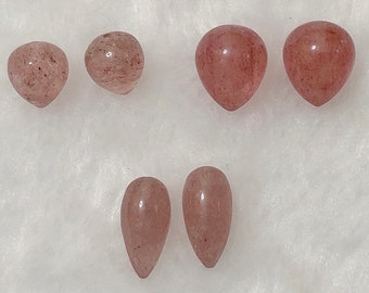 Strawberry Quartz Upside down Half Drilled Acorn Drops 9x10 mm, 11x13 mm or 7.5x15 mm One Pair C8761