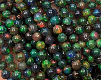 Flashy Colorful Ethiopian Black Opal 3-3.8 mm Smooth Rounds One Full 16" Strand C4242