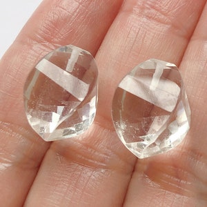 Crystal Quartz Half Top Drilled 4 Sided Step cut Faceted Twist drops 10x14/15 mm One Pair  G9114 E6804