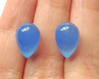 Blue Chalcedony Upside Down Half Drilled Acorn Inverted Drops 8x12 mm One Pair F4141