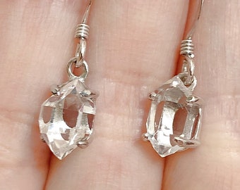 AAA grade Sparkly Herkimer Diamond Sterling Silver Drop Earrings One Pair E6400