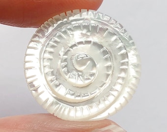 White MOP Mother of Pearl Carved Swirl Coin Circles with Drilled hole 20 mm or 25 mm One Pair C8312