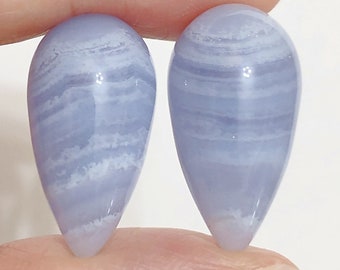 AA Grade Blue Lace Agate Large Fat Half top drilled Acorn Drops 12x22 mm One Pair E6899