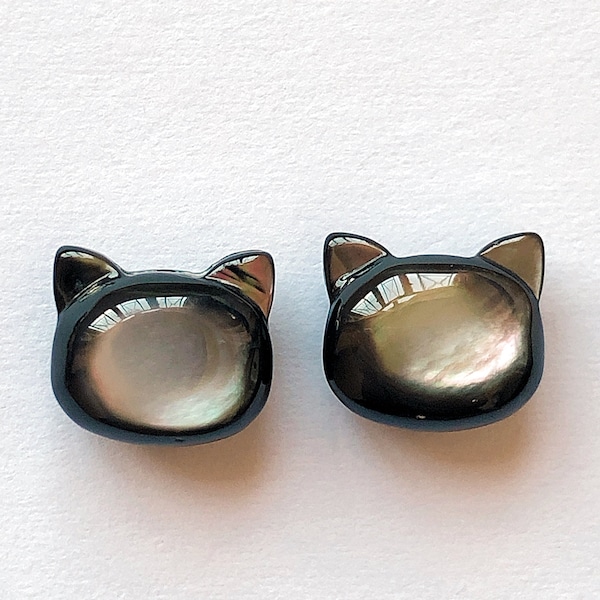 Black Lip Mother of Pearl Artisan Cute Cat Head 9x10 mm Half or Full drilled C8444 C8526