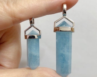 A + Grade Blue Aquamarine Double Ended Point Pendentif 925 Argent Sterling Deux tailles disponibles Un Pendentif E3120 E3246 E5189