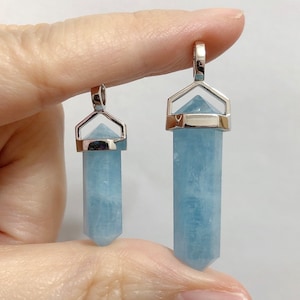 A+ Grade Blue Aquamarine Double Terminated Point Pendant 925 Sterling Silver Two Sizes Available One Pendant E3120 E3246 E5189