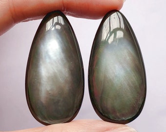 Black Lip Mother of Pearl Shell MOP Large Flat Pear Drops 20x40 mm with Half Drilled Hole One Pair C4008 C6379