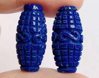 High Grade Blue Lapis Lazuli Hand Carved Chinese Style Rice Bead 10x20 mm One Piece C8566