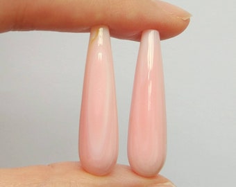 Pink Queen Conch Shell Half Drilled Smooth Long Teardrop Briolettes 8x30 mm One Pair J7603