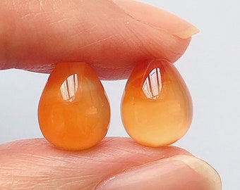 Orange Carnelian Half Top Drilled 8x10 mm Smooth Fat Bulb Drops  One Pair E6335