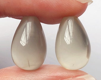 Grey Moonstone Half Top Drilled Teardrops 9x14 mm One Pair E6395