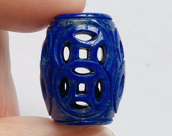 AAA Grade Blue Lapis Lazuli Hand Carved Chinese Style Barrel Bead 15x20 mm One Piece C8566