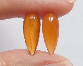 Carnelian Half Top Drilled Faceted Icicle Drops Inverted Teardrops 6x15 mm One Pair G9145