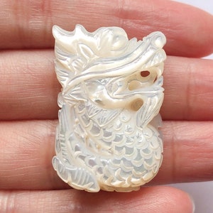 White Mother of Pearl Artisan Carved 3D Oriental Dragon Bead 20x29 mm One Piece C4138