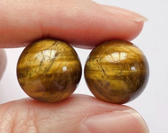 A Grade Tiger Eye Half Top Drilled Smooth 14 mm Rounds One Pair G7928