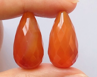 Rich Orange Carnelian Half Top drilled Faceted Teardrops 12x22 mm One Pair F9685