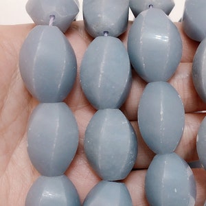 A Grade Angelite 6 sided Twist Oval Beads 14x20 mm One 16&quot; Strand E3804