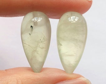 Green Prehnite Upside Down Half Drilled Acorn Inverted Drops 10x20 mm One Pair F8020