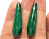 Amazing Green Malachite Half Drilled Smooth Teardrops 8x30 mm One Pair C8439