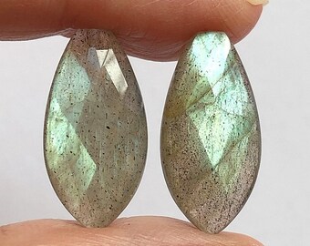 Flashy Labradorite Faceted Half Top Drilled Marquise Drops 10x20x6 mm One Pair F6692