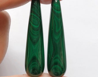 Green Malachite Half Drilled Large Teardrops 10x40 mm One Pair C8559