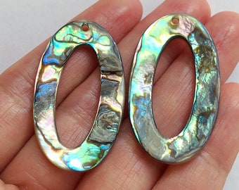 Natural Abalone Shell 20x35 mm Ovals with drilled hole One Pair C8345