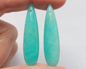 Peruvian Amazonite Smooth Long Flat Petal Drops 9x36x6 mm with drilled hole One Pair G9056