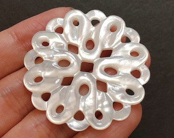 White Mother of Pearl MOP Shell 30 mm or 40 mm Hand Carved Mandala Pendant C8319