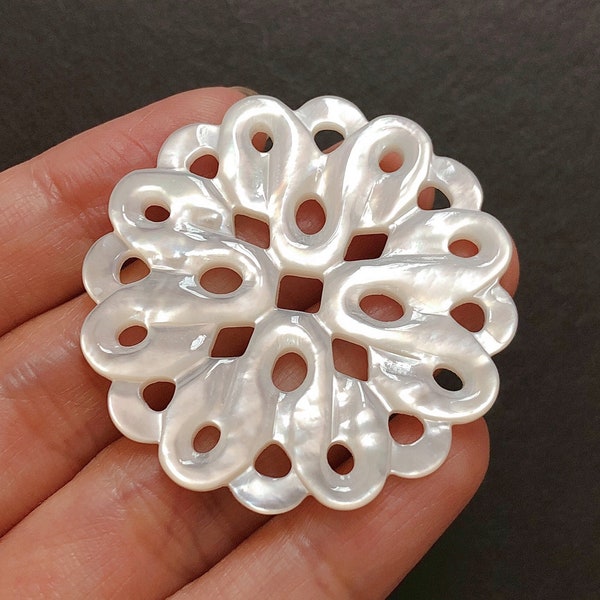 White Mother of Pearl MOP Shell 30 mm or 40 mm Hand Carved Mandala Pendant One Piece C8319