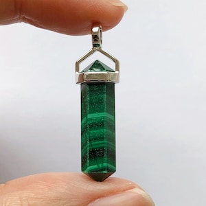 Malachite Double Point Pendant set in 925 Sterling Silver Healing Crystal One Pendant Available in Two sizes E3356