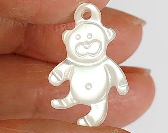 White Mother of Pearl MOP Shell Carved Teddy Bear Charm 11x18 mm Various Quantities available C8670