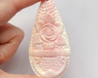 Pink Queen Conch Hand Carved Large Pear Pendant with drilled hole 35x65 mm One Piece C7742