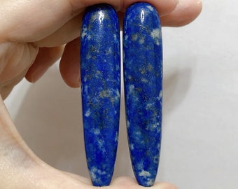 Natural Blue Lapis Lazuli Long Half Drilled Tongue Drop 13x60x10 mm One Pair C8813