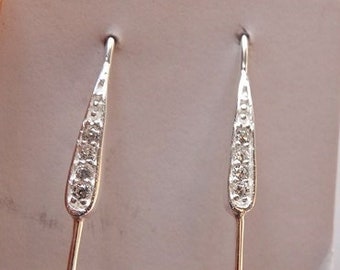 Sterling Silver 925 Earring hooks with pavé CZ cubic zirconia and peg for half drilled drops One Pair F7051