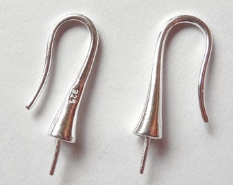 Sterling Silver 925 Earring hooks with conical bead cap for half drilled drops One Pair F7659 E3711